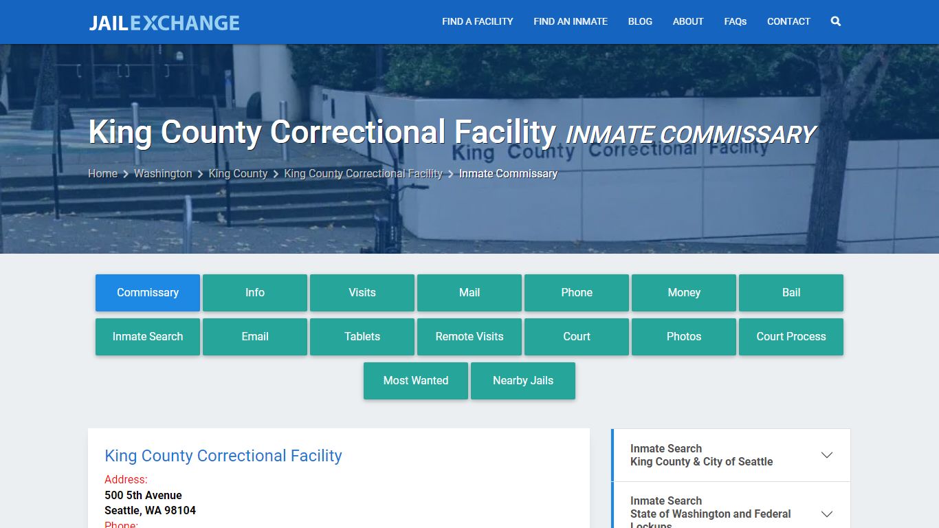 King County Correctional Facility Inmate Commissary - Jail Exchange
