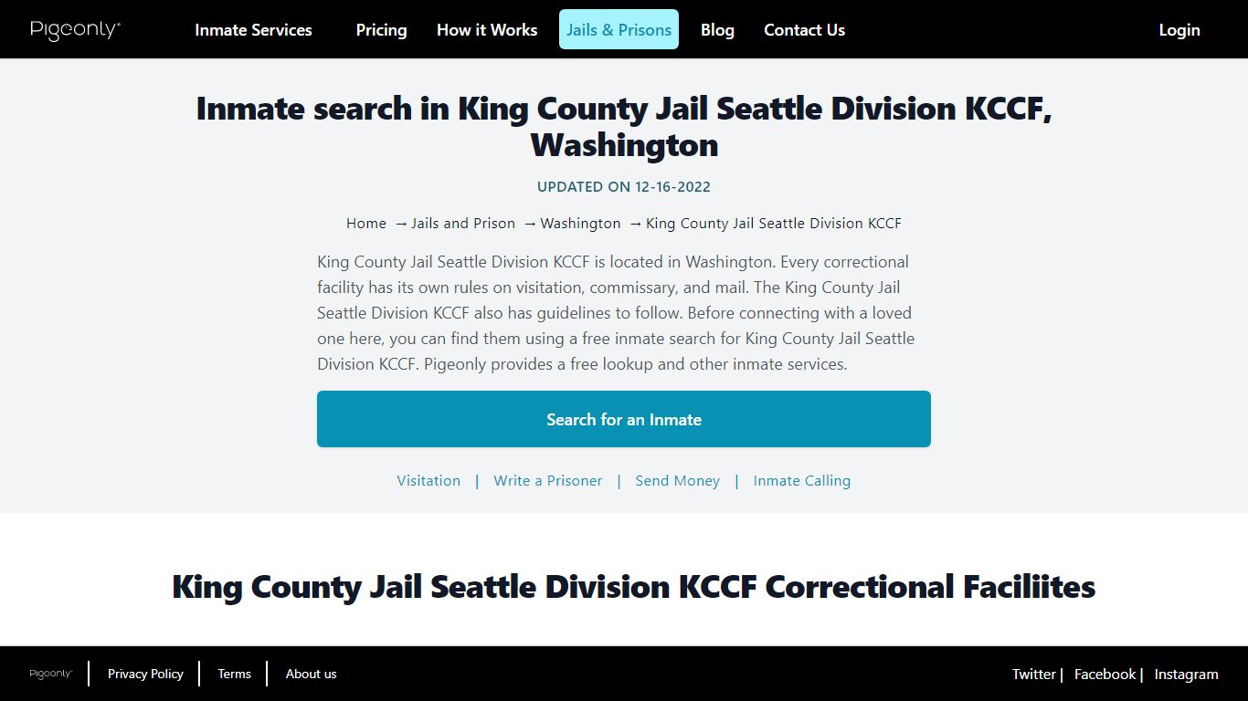 King County Jail Seattle Division KCCF | Washington | Pigeonly